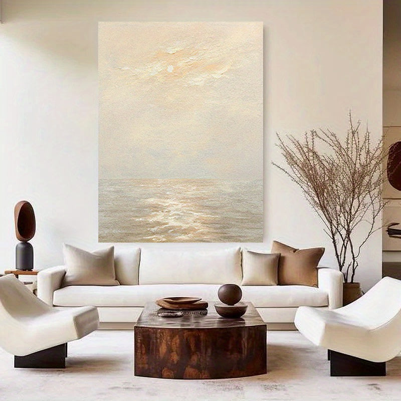 Abstract Ocean Sunrise Oil Painting, Frameless Wall Art, Pop Art Style, Luxurious Seascape Mural, Fashionable Theme, Home Living Room Decor Gift Rough Texture Decorative Painting And Prints Modern Large Mural Top Wall Art Home Office Living Room Dec