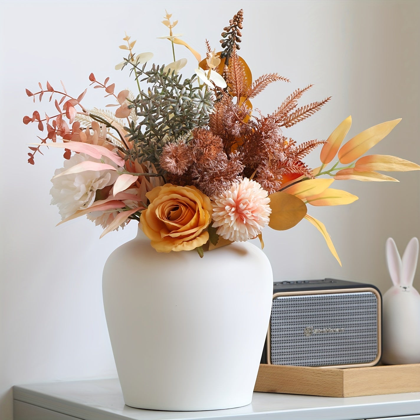Modern Ceramic Bud Vases, Large Round Belly Flower Vase for Home Decor