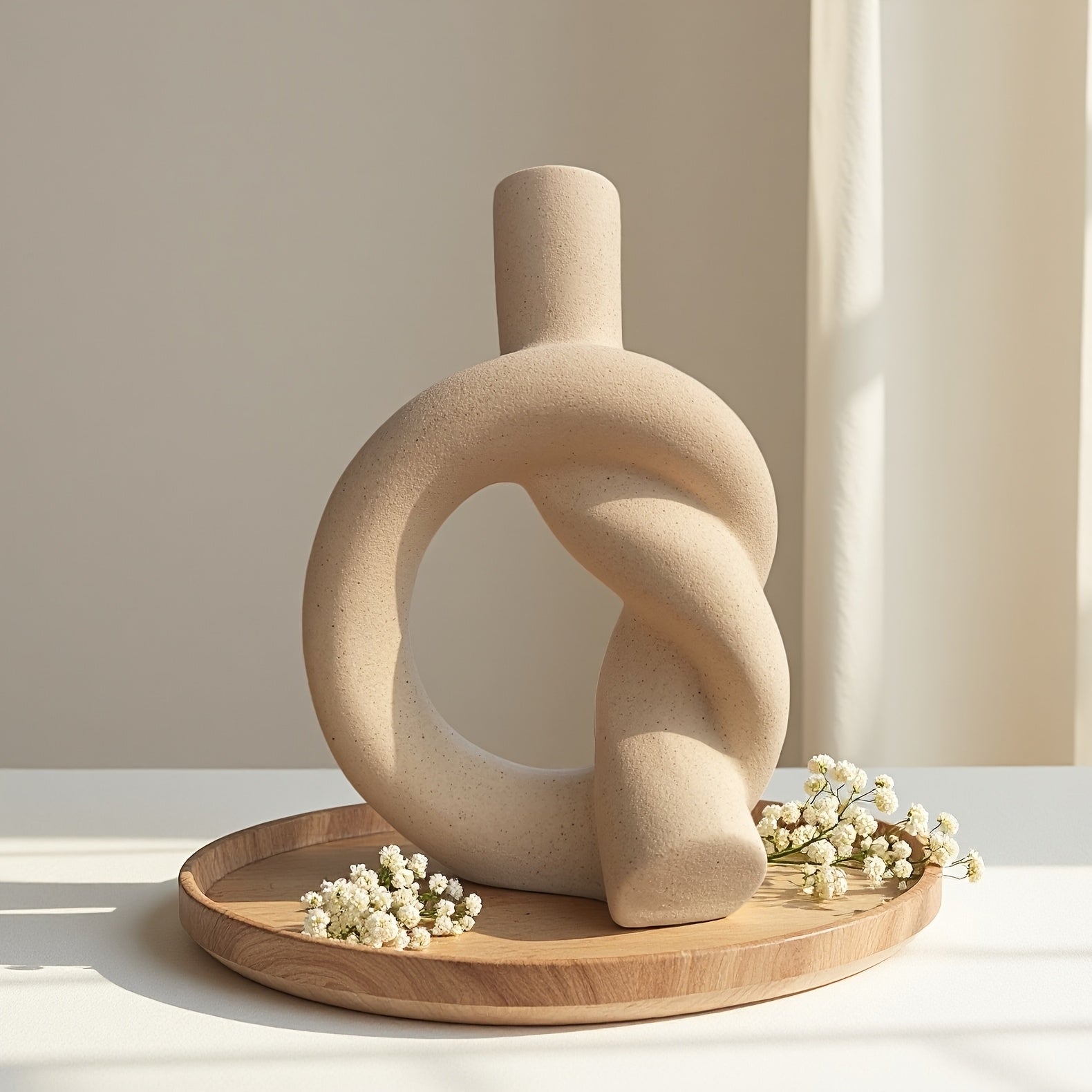 A Small-Sized Tabletop Vase with a Ceramic Matte End, Perfect for Home Decor, Decorative Vase, Candle Holder for Incense, in a Modern Minimalist Style, Featuring a Knot Design, Handcrafted