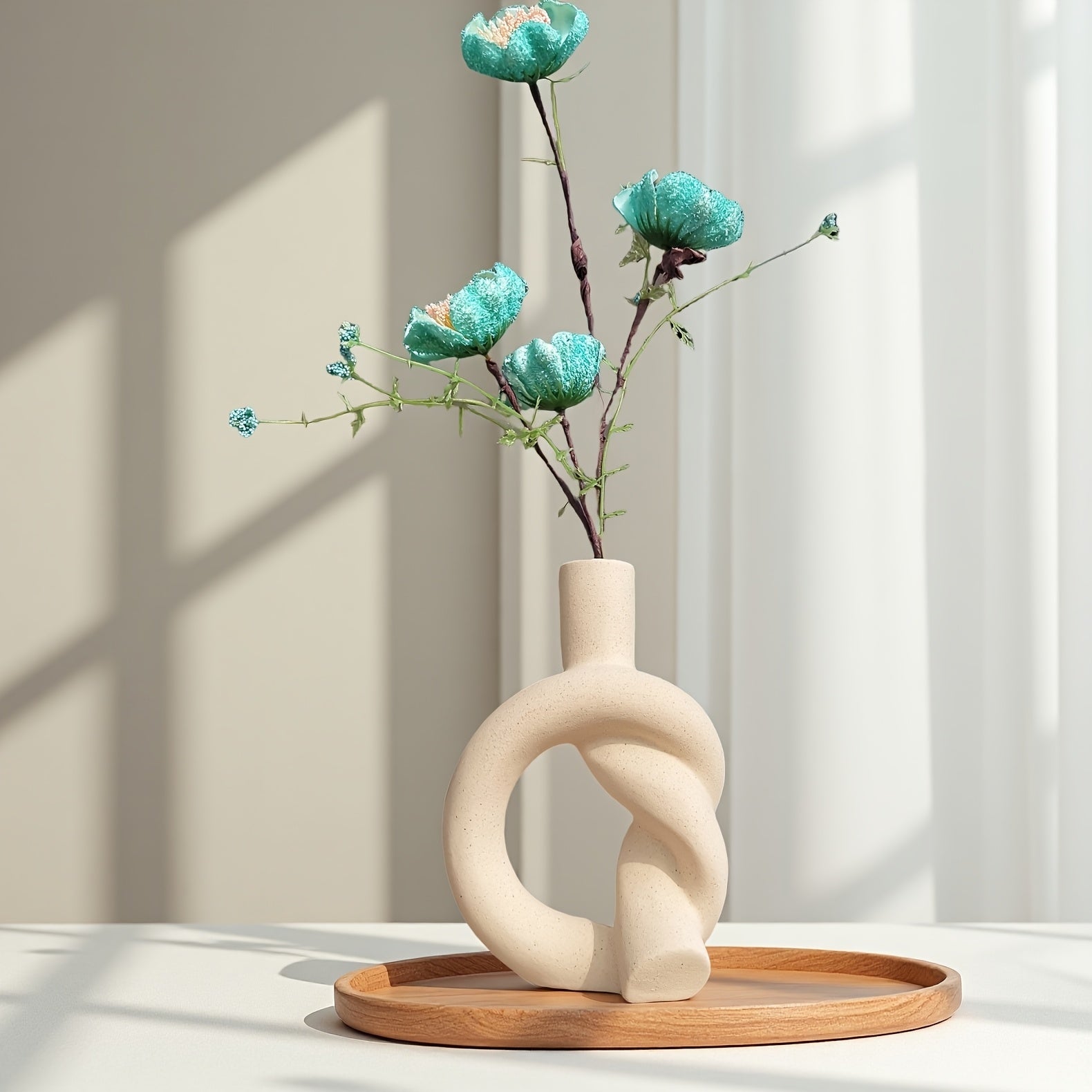 A Small-Sized Tabletop Vase with a Ceramic Matte End, Perfect for Home Decor, Decorative Vase, Candle Holder for Incense, in a Modern Minimalist Style, Featuring a Knot Design, Handcrafted