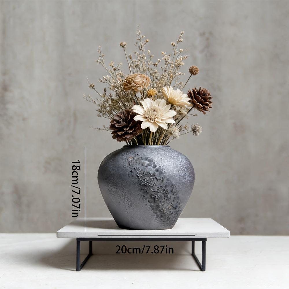 Wabi-Sabi Ceramic Vase with Textured Glaze End, Rustic Farmhouse Decorative Flower Vase for Living Room Tabletop, Modern Farmhouse Mantel Centerpiece, Aesthetic Home Decor