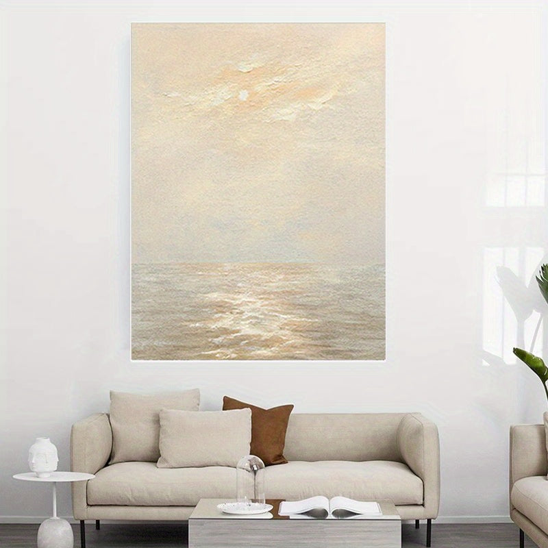 Abstract Ocean Sunrise Oil Painting, Frameless Wall Art, Pop Art Style, Luxurious Seascape Mural, Fashionable Theme, Home Living Room Decor Gift Rough Texture Decorative Painting And Prints Modern Large Mural Top Wall Art Home Office Living Room Dec