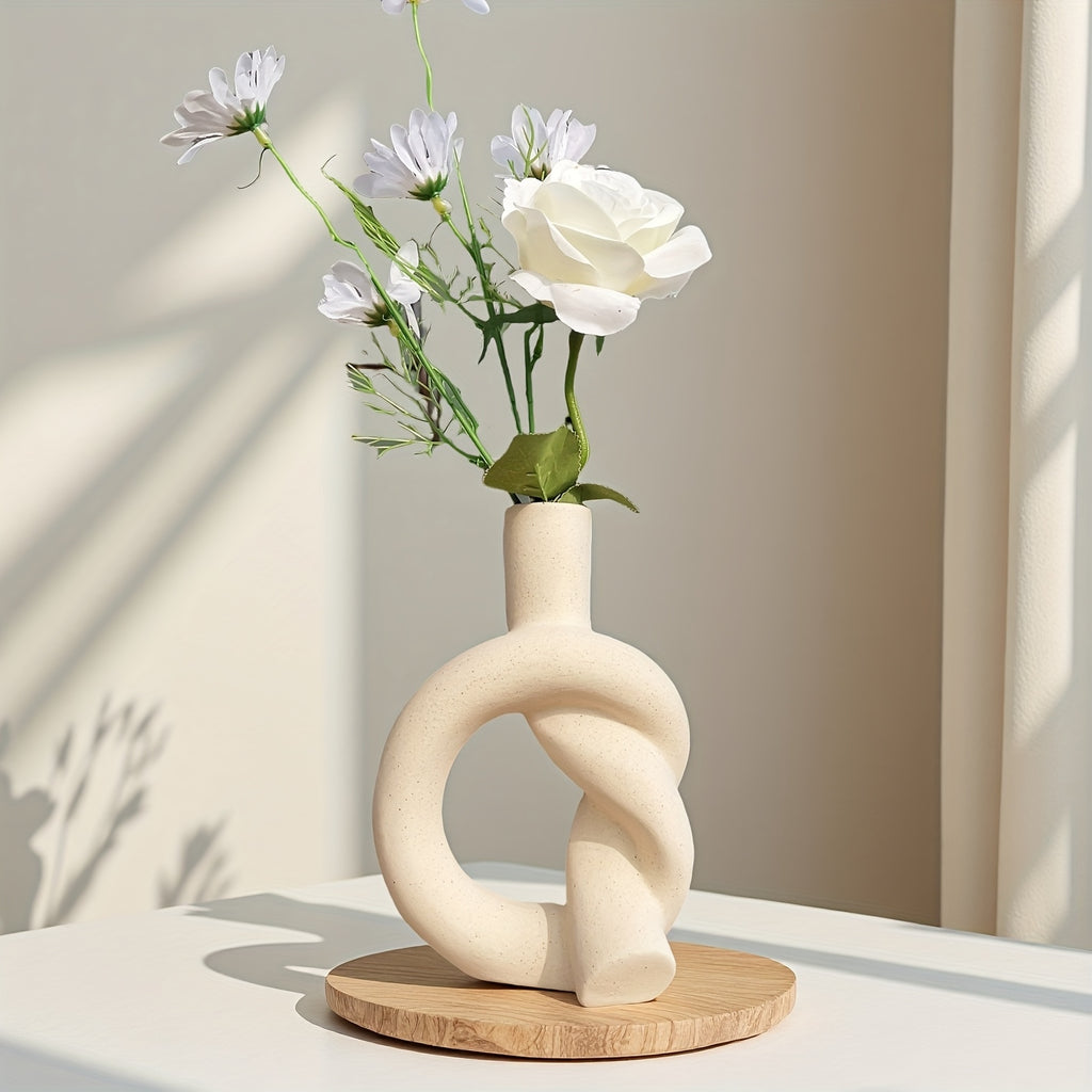 A Small-Sized Tabletop Vase with a Ceramic Matte End, Perfect for Home Decor, Decorative Vase, Candle Holder for Incense, in a Modern Minimalist Style, Featuring a Knot Design, Handcrafted