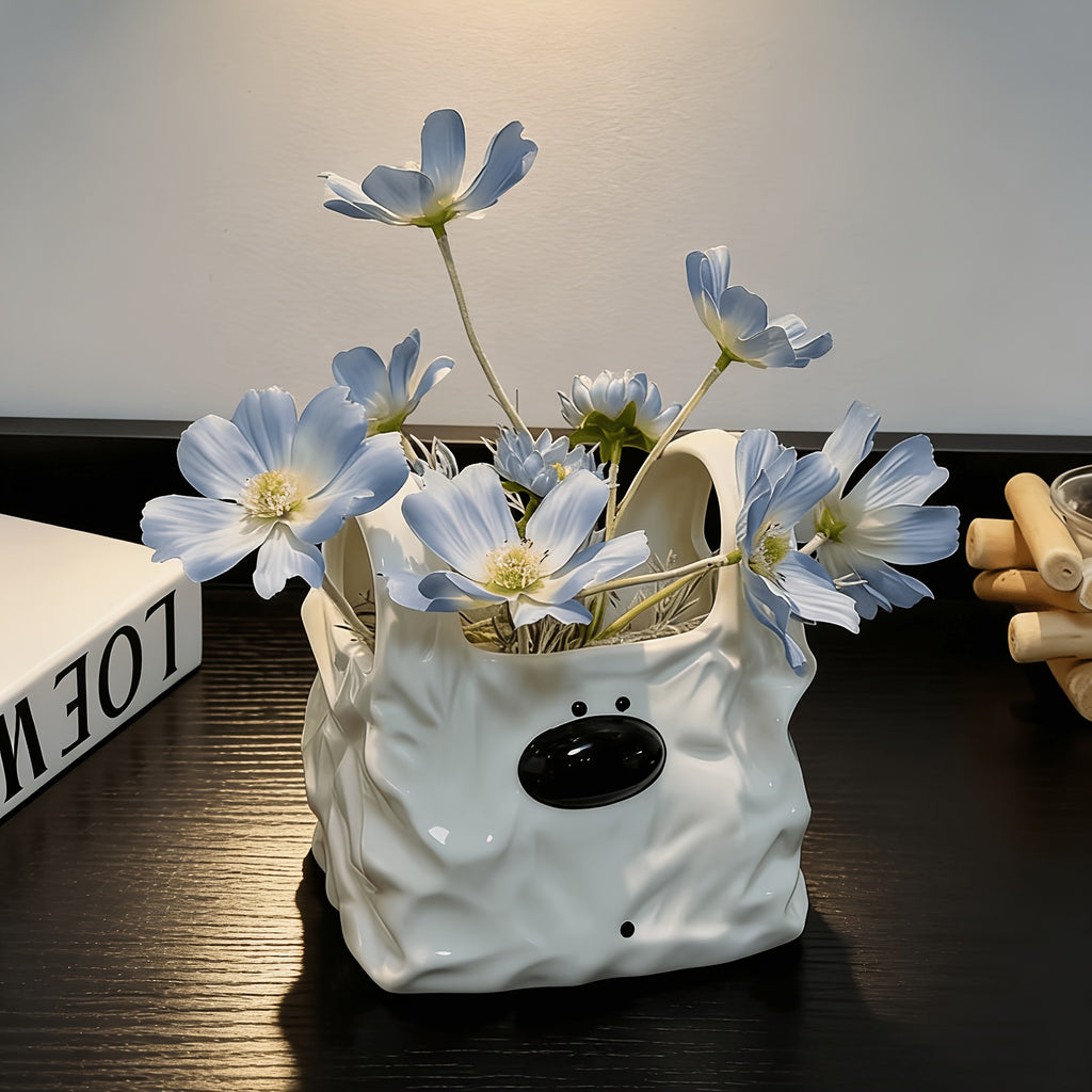 Cartoon Dog Ceramic Storage Vase, Crinkled Bag Design, Multi-Use Home Decor Organizer