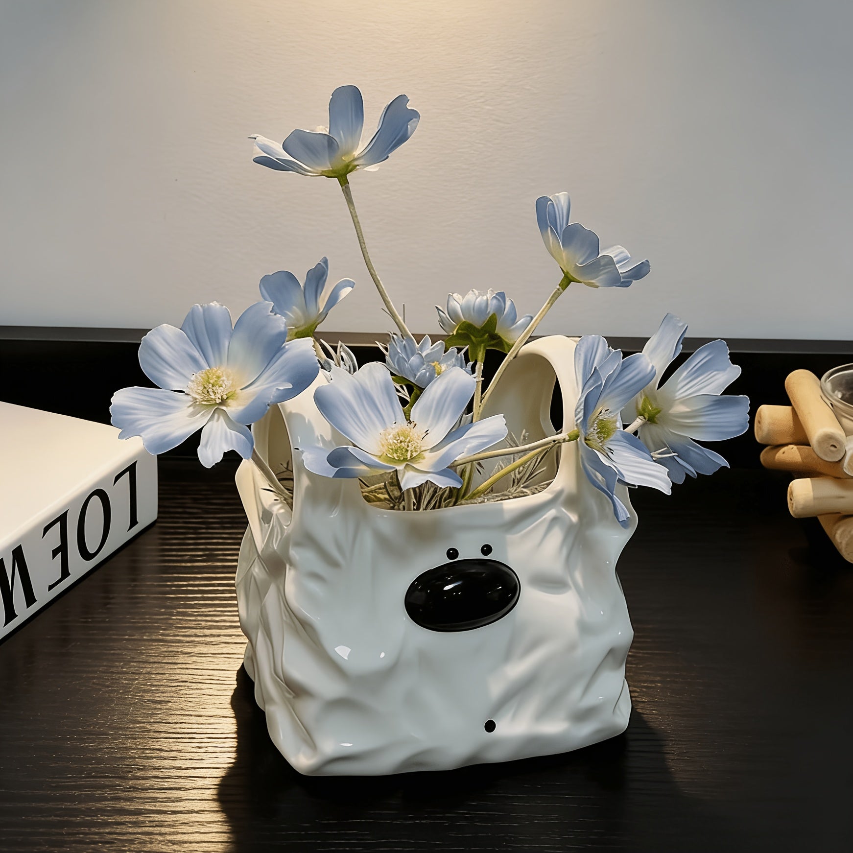 Cartoon Dog Ceramic Storage Vase, Crinkled Bag Design, Multi-Use Home Decor Organizer