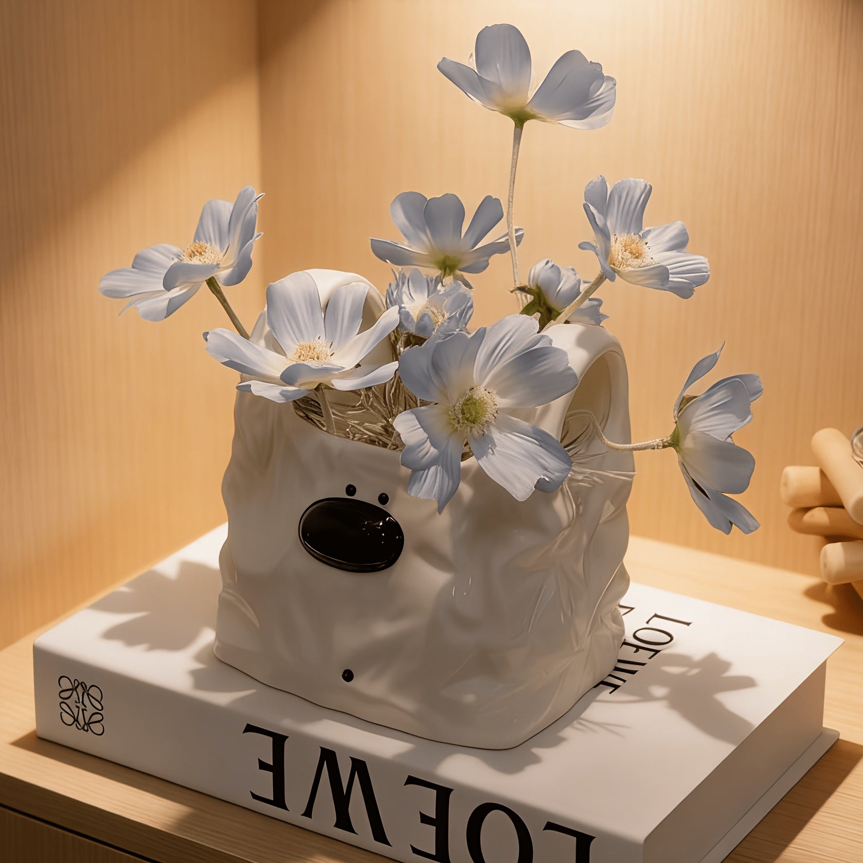 Cartoon Dog Ceramic Storage Vase, Crinkled Bag Design, Multi-Use Home Decor Organizer