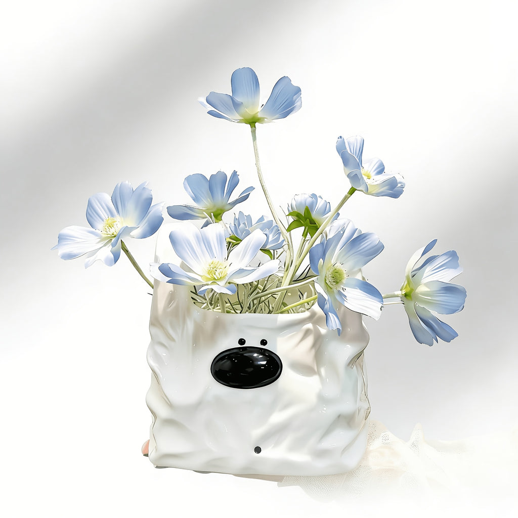 Cartoon Dog Ceramic Storage Vase, Crinkled Bag Design, Multi-Use Home Decor Organizer