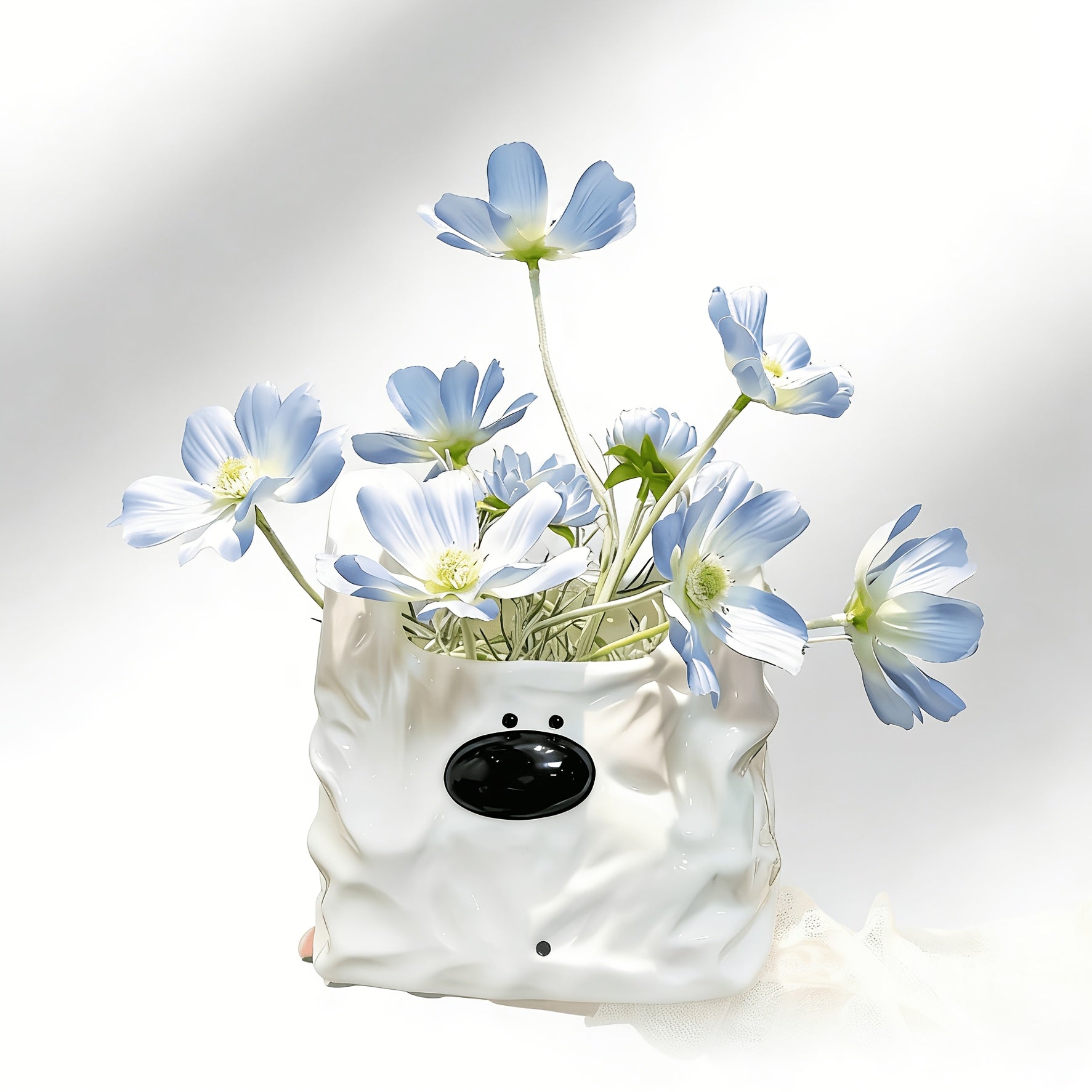 Cartoon Dog Ceramic Storage Vase, Crinkled Bag Design, Multi-Use Home Decor Organizer