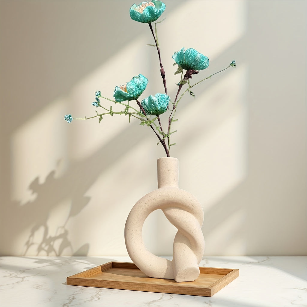 A Small-Sized Tabletop Vase with a Ceramic Matte End, Perfect for Home Decor, Decorative Vase, Candle Holder for Incense, in a Modern Minimalist Style, Featuring a Knot Design, Handcrafted