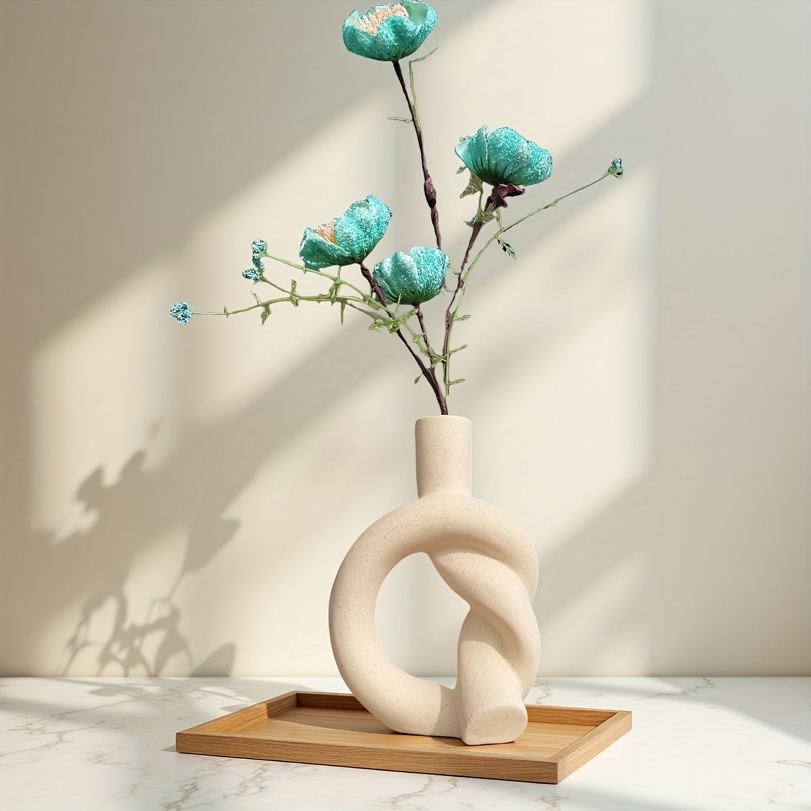 A Small-Sized Tabletop Vase with a Ceramic Matte End, Perfect for Home Decor, Decorative Vase, Candle Holder for Incense, in a Modern Minimalist Style, Featuring a Knot Design, Handcrafted