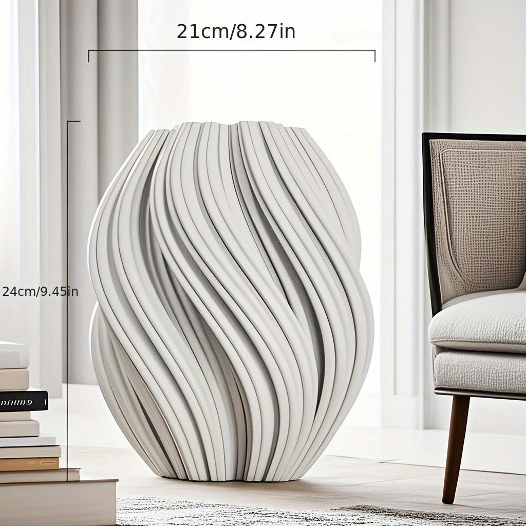 Creative 3D Printed Pleated Ceramic White Flower Vase, Designer Artistic Decorative Items, Model Room Living Room Vase Ornaments