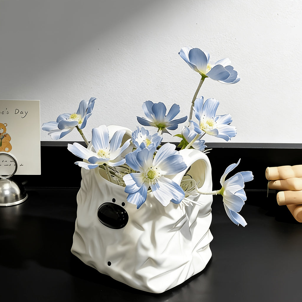 Cartoon Dog Ceramic Storage Vase, Crinkled Bag Design, Multi-Use Home Decor Organizer