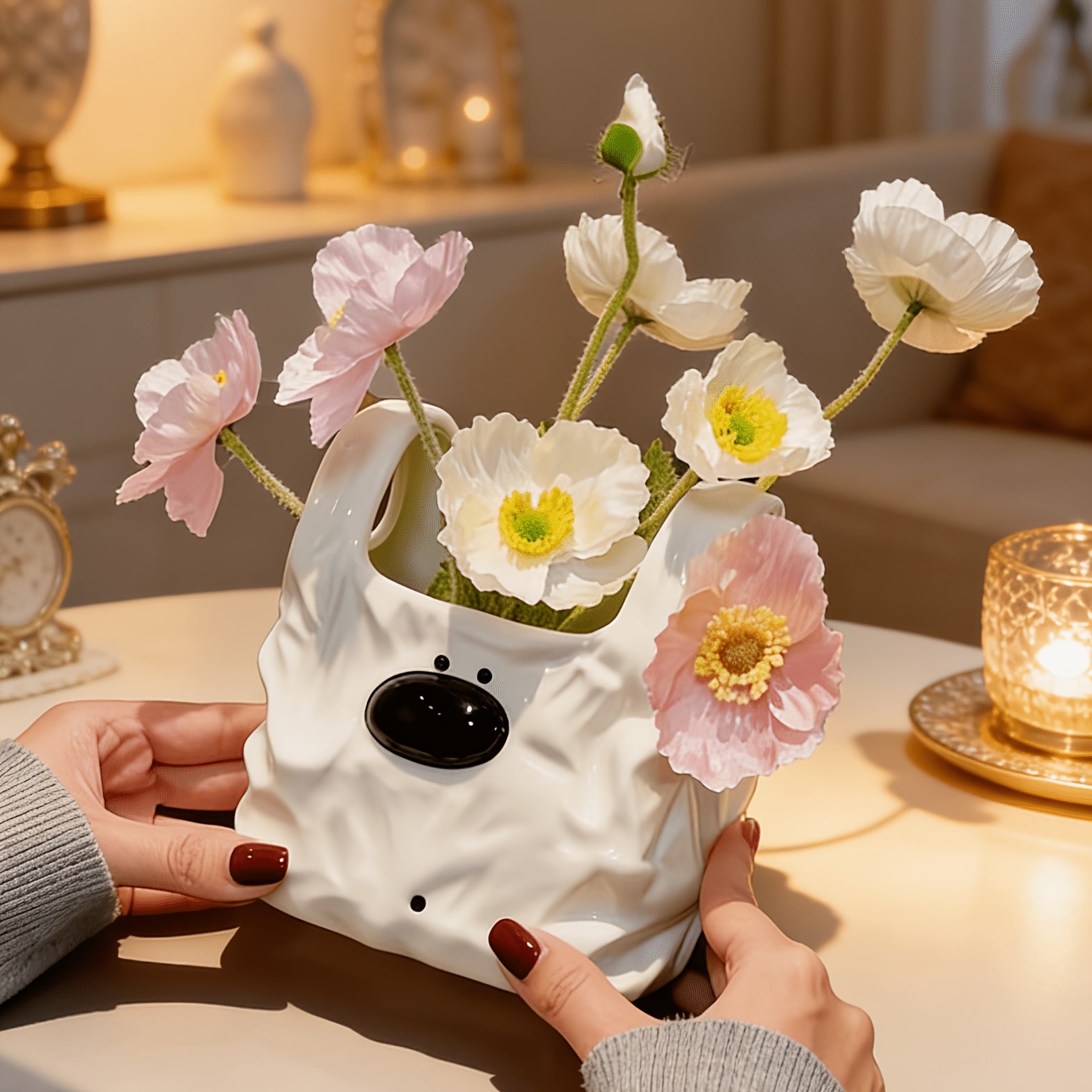 Cartoon Dog Ceramic Storage Vase, Crinkled Bag Design, Multi-Use Home Decor Organizer