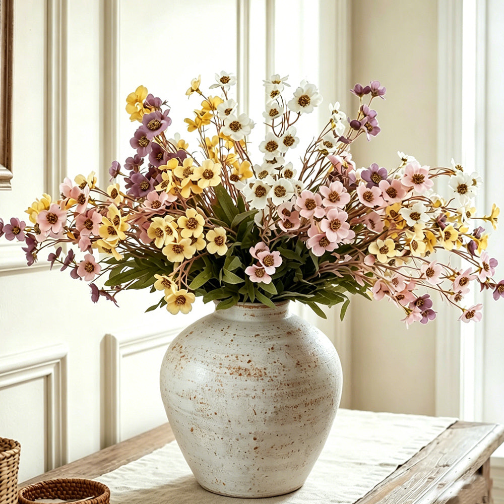 White Rustic Round Vase for Table Centerpieces 6 inches, Earthy Stone Look, Textured, Modern Homes Farmhouse Centerpiece Decor