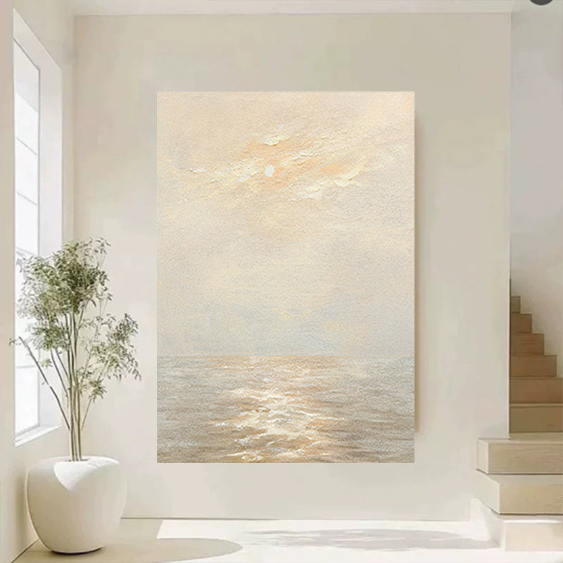 Abstract Ocean Sunrise Oil Painting, Frameless Wall Art, Pop Art Style, Luxurious Seascape Mural, Fashionable Theme, Home Living Room Decor Gift Rough Texture Decorative Painting And Prints Modern Large Mural Top Wall Art Home Office Living Room Dec