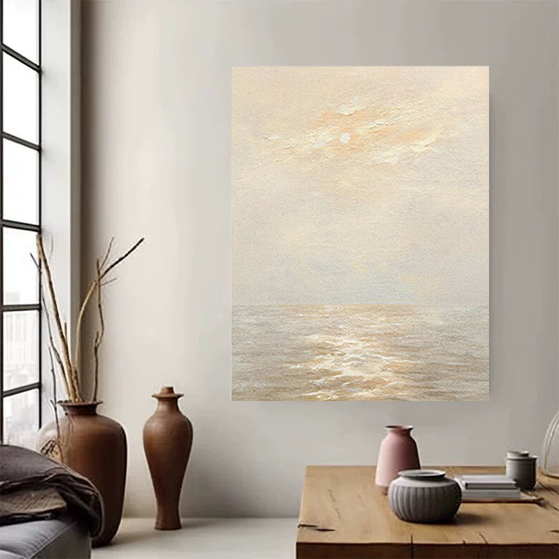Abstract Ocean Sunrise Oil Painting, Frameless Wall Art, Pop Art Style, Luxurious Seascape Mural, Fashionable Theme, Home Living Room Decor Gift Rough Texture Decorative Painting And Prints Modern Large Mural Top Wall Art Home Office Living Room Dec