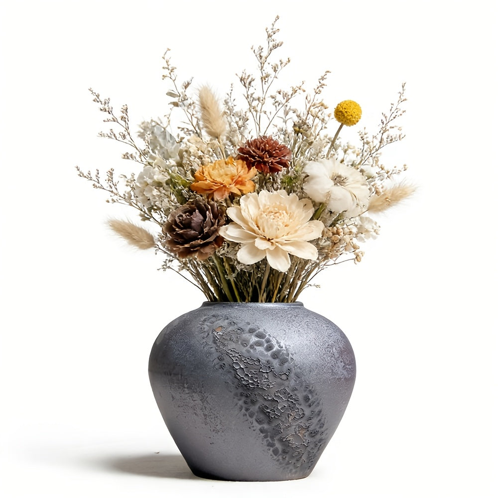 Wabi-Sabi Ceramic Vase with Textured Glaze End, Rustic Farmhouse Decorative Flower Vase for Living Room Tabletop, Modern Farmhouse Mantel Centerpiece, Aesthetic Home Decor