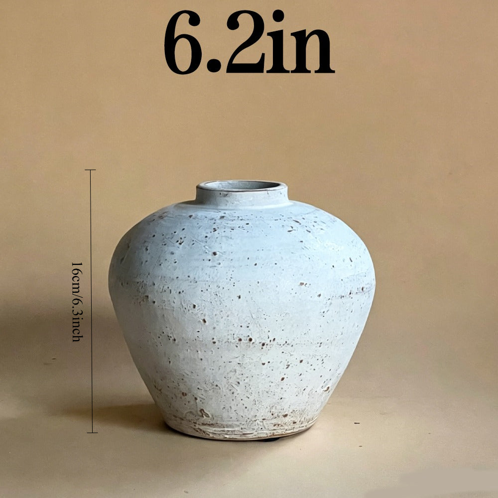 White Rustic Round Vase for Table Centerpieces 6 inches, Earthy Stone Look, Textured, Modern Homes Farmhouse Centerpiece Decor